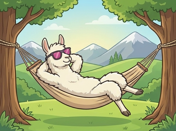 Calm llama relaxing in a hammock